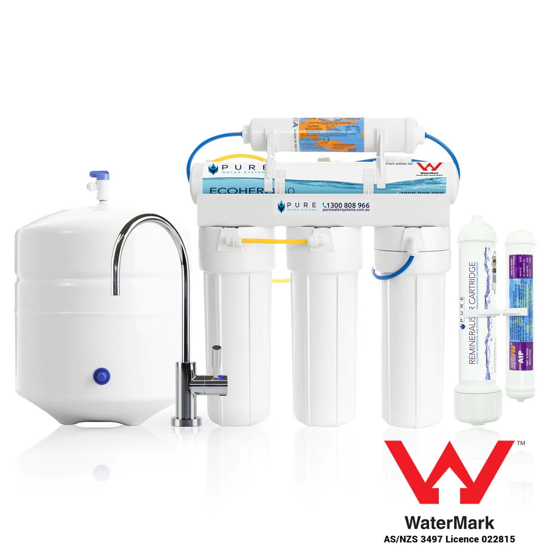 Pure Water Systems EcoHero 5 Stage Reverse Osmosis with Remineraliser Under Sink with LED Tap Bundle